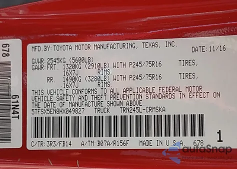 2017 Toyota Tacoma Sr z USA, uszkodzony, nr VIN 5TFSX5EN8HX049827